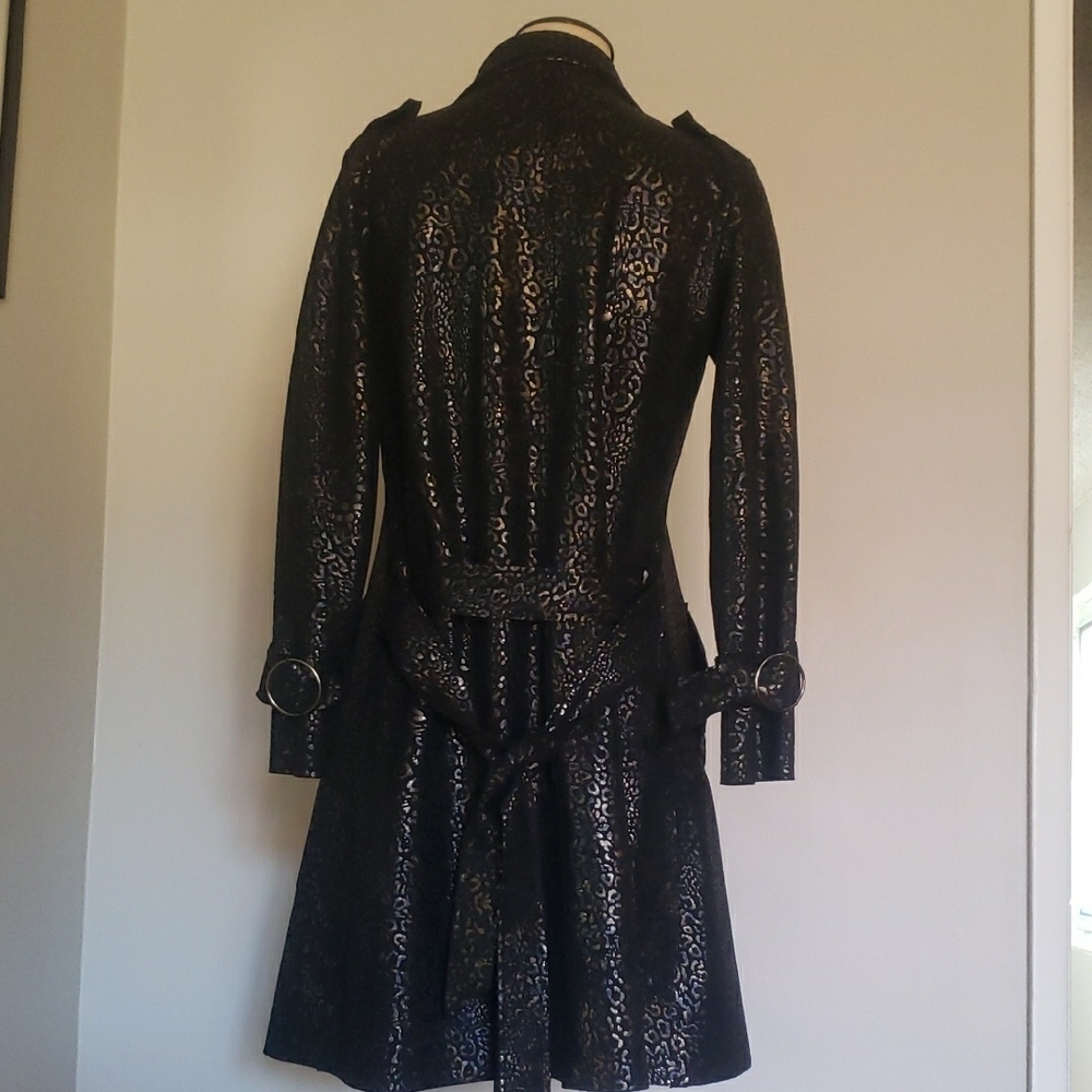 Venti6 Black Leopard Print Trench Coat - Picture 5 of 10